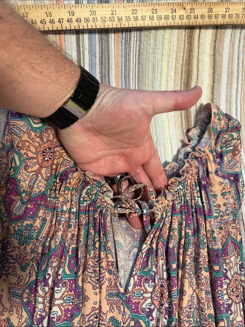 torrid Purple, Peach, and Teal Printed Smocked Maxi Dress - Picture 6 of 9